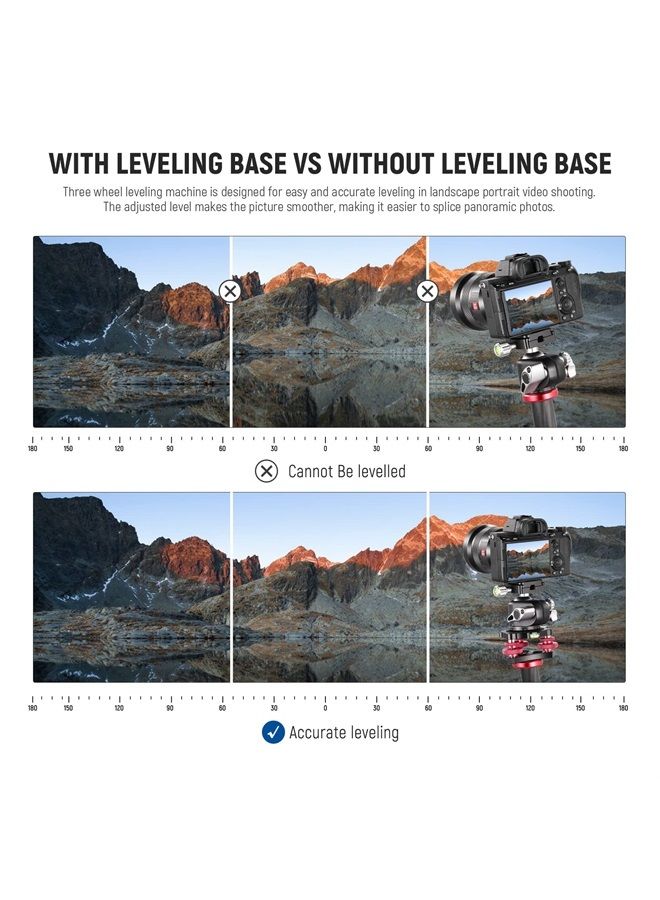 Neewer NEEWER Tripod Head Leveling Base Camera Leveler, Aircraft Grade Aluminum Alloy 3 Axis Tri Wheel Head, 3/8” Thread, -5° Precise Angle Adjustment for Macro Panoramic Photography, LP64  - Image 3