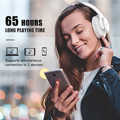 KVIDIO Bluetooth Headphones Over Ear, 65 Hours Playtime Wireless Headphones with Microphone, Foldable Lightweight Headset with Deep Bass, HiFi Stereo Sound Low Latency for Laptop PC Cellphone - Image 2