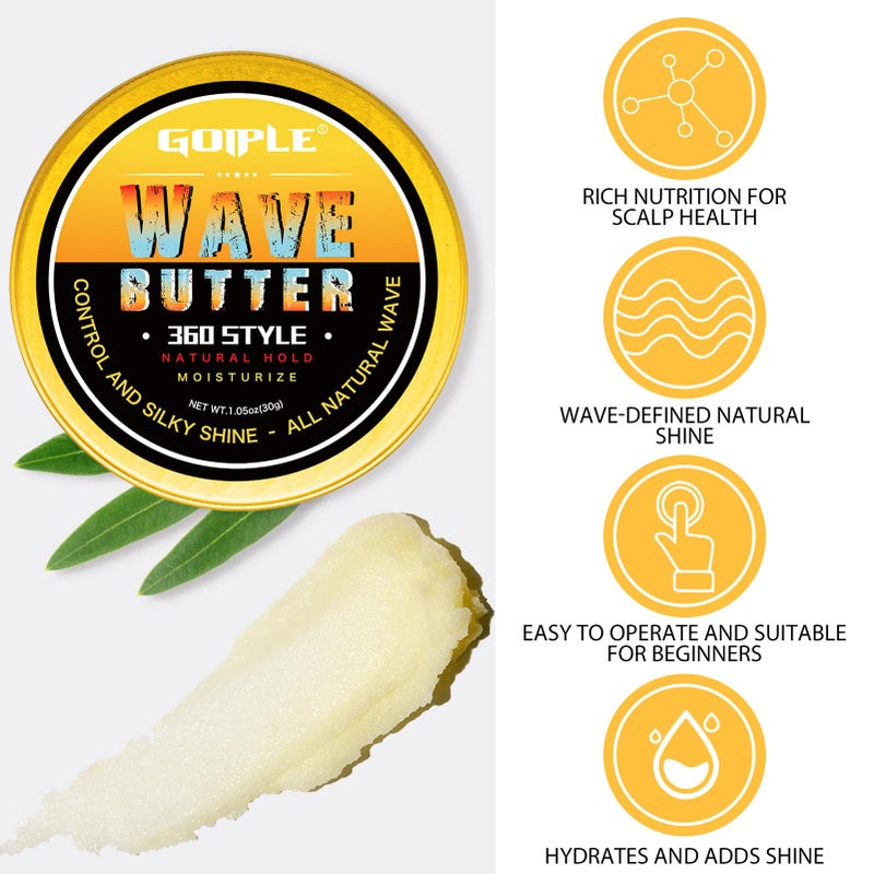 Goiple Wave Pomade for Men - Strong Hold, Easy Wash, Promotes Layered Waves, Moisture, Silky Shine, Hair Cream, Grease, Brush, Durag, Cap Set (Red) - Image 3