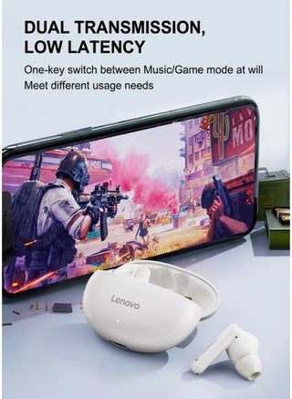 سماعات لينوفو EA210 اللاسلكية الحقيقية، سماعات بلوتوث 5.3 مع صوت ستيريو هاي فاي وباس عميق، سماعة ألعاب منخفضة الكمون، ميكروفون عالي الدقة للمكالمات الواضحة، سماعات رياضية مقاومة للماء IPX5 - أبيض - view 4
