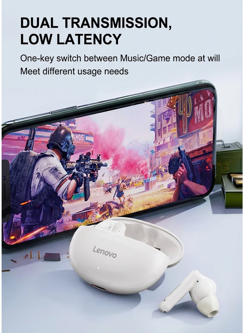 لينوفو سماعات لينوفو EA210 اللاسلكية الحقيقية، سماعات بلوتوث 5.3 مع صوت ستيريو هاي فاي وباس عميق، سماعة ألعاب منخفضة الكمون، ميكروفون عالي الدقة للمكالمات الواضحة، سماعات رياضية مقاومة للماء IPX5 - أبيض - Image 4