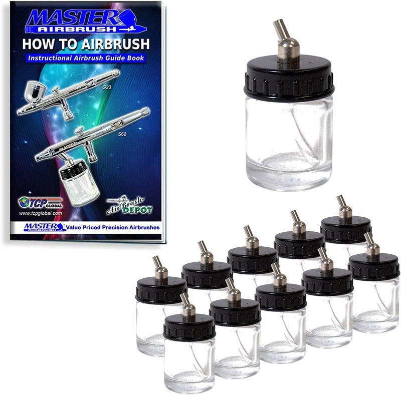 Master Airbrush 10-Pack 3/4-Ounce Glass Jars with Adaptor - Image 1