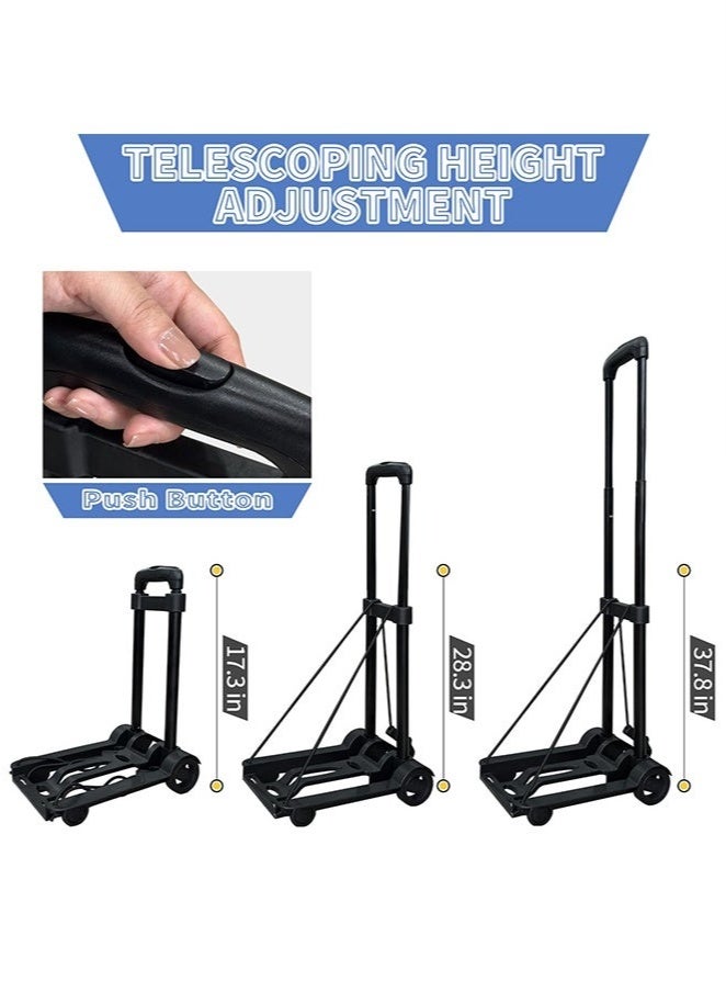 عربست عربة يدوية قابلة للطي وخفيفة الوزن وقابلة للحمل، عربة يدوية قابلة للطي بعجلتين مع حبال مرنة، عربة أدوات مدمجة مع 40 كجم/90 رطلاً شديدة التحمل بعجلتين للتنقل والسفر والتسوق والمكتب واستخدام الأمتعة - Image 2