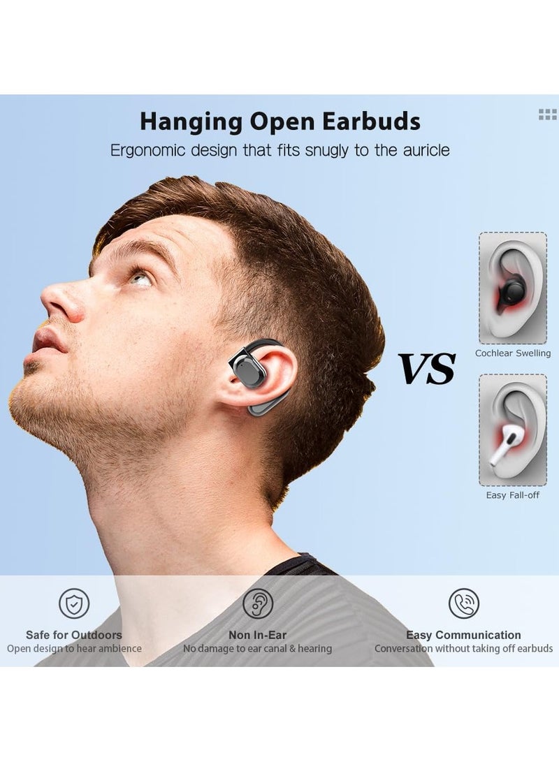 Open-ear headset with ear hook, Bluetooth 5.4 wireless earbuds with microphone, LED display, immersive stereo sound, clear calls for gym workouts, sweat-proof air conduction headset for Android iPhone - Image 3