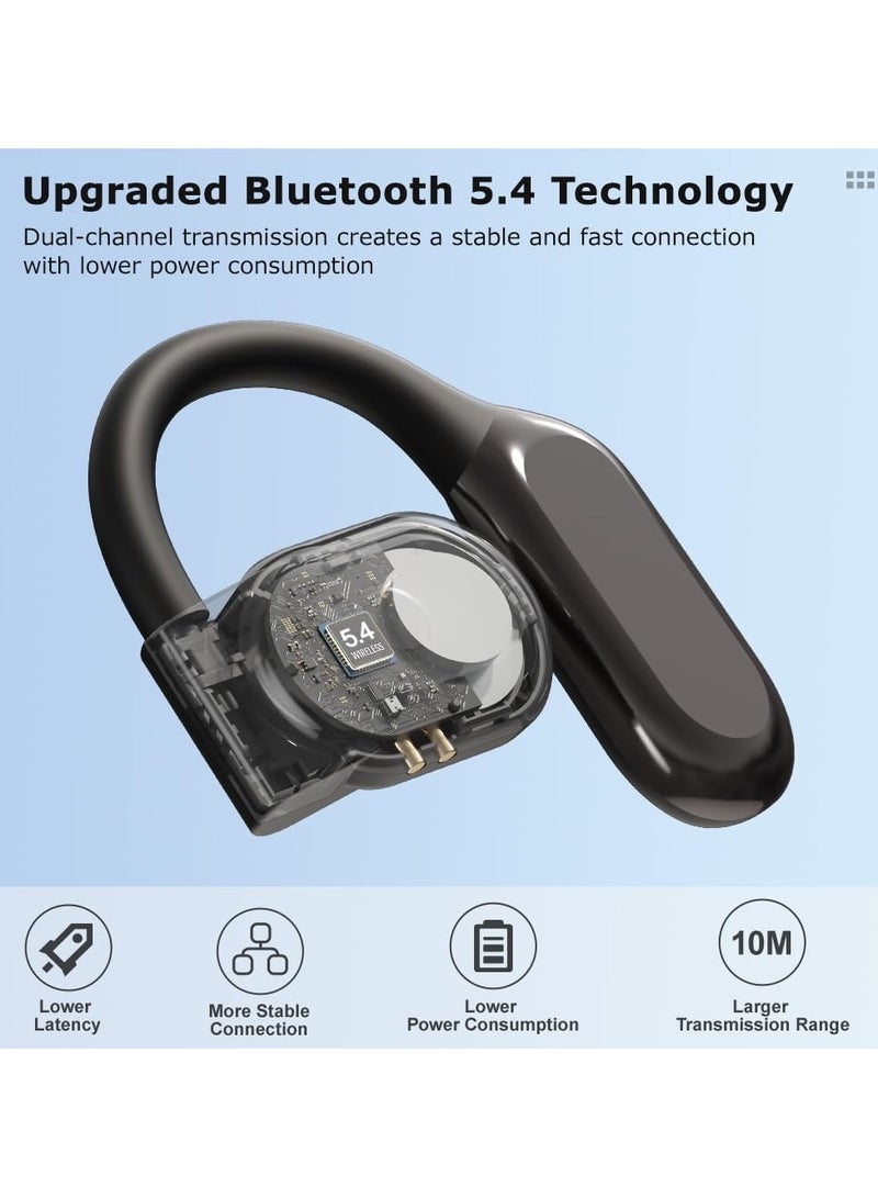 Open-ear headset with ear hook, Bluetooth 5.4 wireless earbuds with microphone, LED display, immersive stereo sound, clear calls for gym workouts, sweat-proof air conduction headset for Android iPhone - Image 4