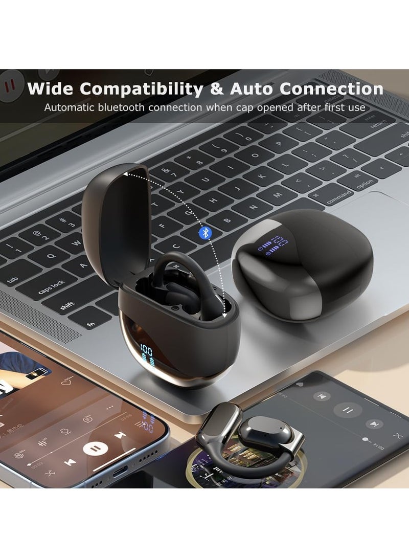 Open-ear headset with ear hook, Bluetooth 5.4 wireless earbuds with microphone, LED display, immersive stereo sound, clear calls for gym workouts, sweat-proof air conduction headset for Android iPhone - Image 5