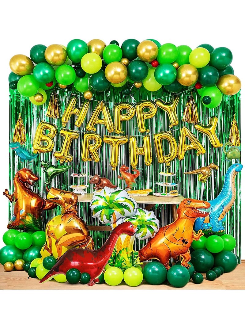 Excefore - Dinosaur Party Decorations, 113 Pcs Dinosaur Birthday Party Supplies with Dinosaurs Balloons, Happy Birthday Balloons, Curtains, Dinosaur Theme Party for Kids Girls Boys Baby Shower Celebration - Image 1