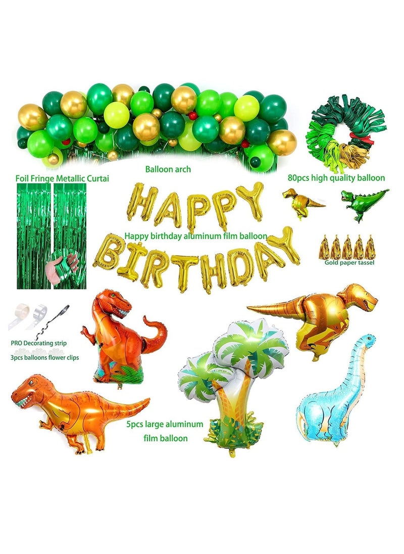 Excefore - Dinosaur Party Decorations, 113 Pcs Dinosaur Birthday Party Supplies with Dinosaurs Balloons, Happy Birthday Balloons, Curtains, Dinosaur Theme Party for Kids Girls Boys Baby Shower Celebration - Image 1