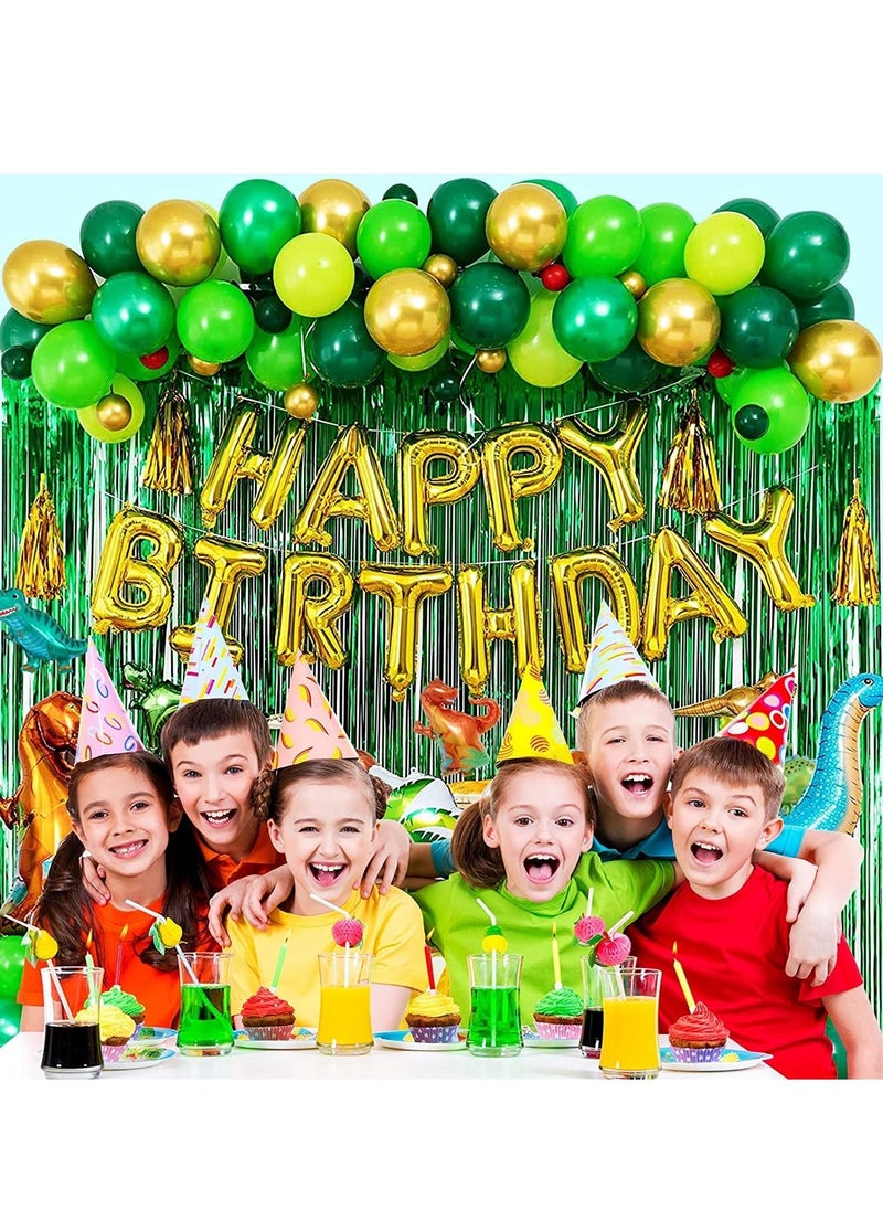 Excefore - Dinosaur Party Decorations, 113 Pcs Dinosaur Birthday Party Supplies with Dinosaurs Balloons, Happy Birthday Balloons, Curtains, Dinosaur Theme Party for Kids Girls Boys Baby Shower Celebration - Image 1
