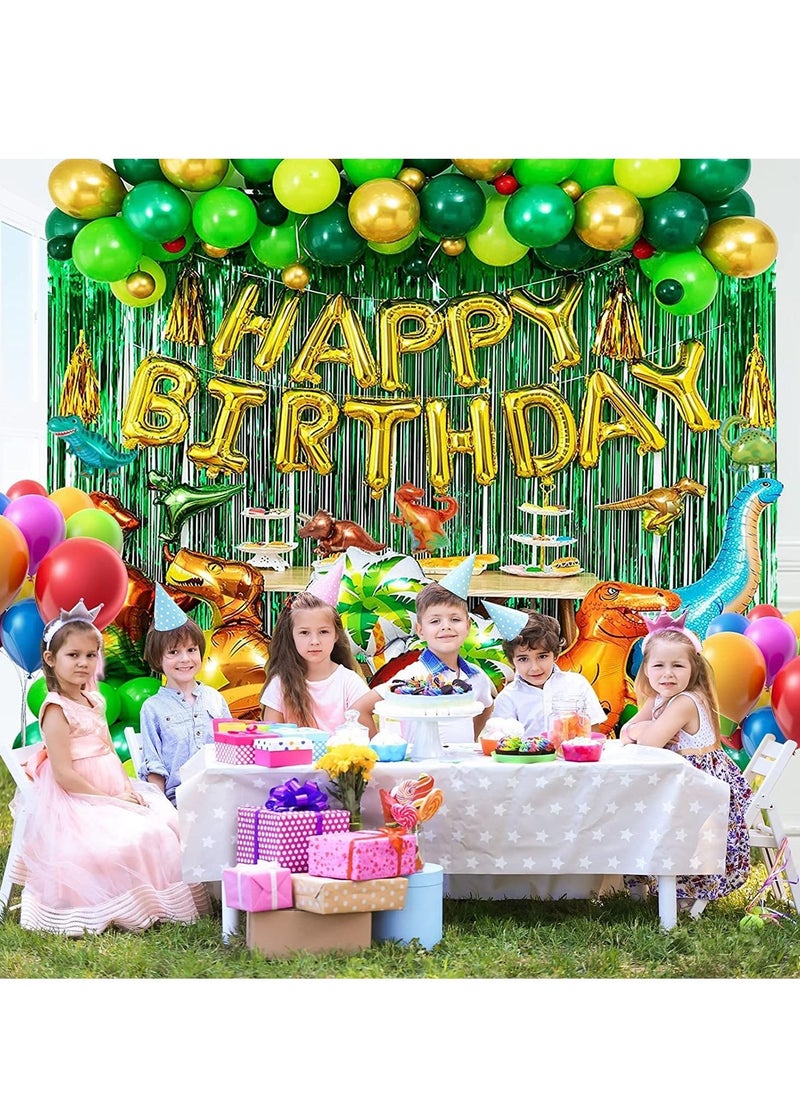 Excefore - Dinosaur Party Decorations, 113 Pcs Dinosaur Birthday Party Supplies with Dinosaurs Balloons, Happy Birthday Balloons, Curtains, Dinosaur Theme Party for Kids Girls Boys Baby Shower Celebration - Image 1