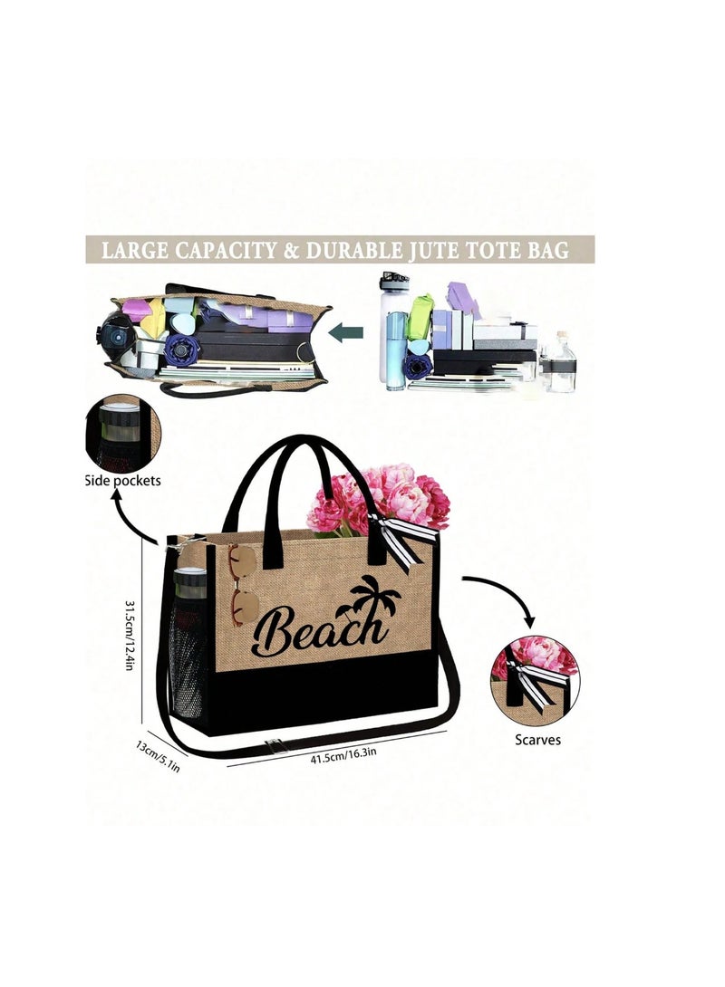 Shein Black & Khaki "Beach Coconut Tree" Print 9-Piece Bag Set, Including Beach Bag, Cosmetic Bag, Mini Pouch, Tote Bag, Coin Purse, Storage Bag, Pen Case, Handbag, - Image 5