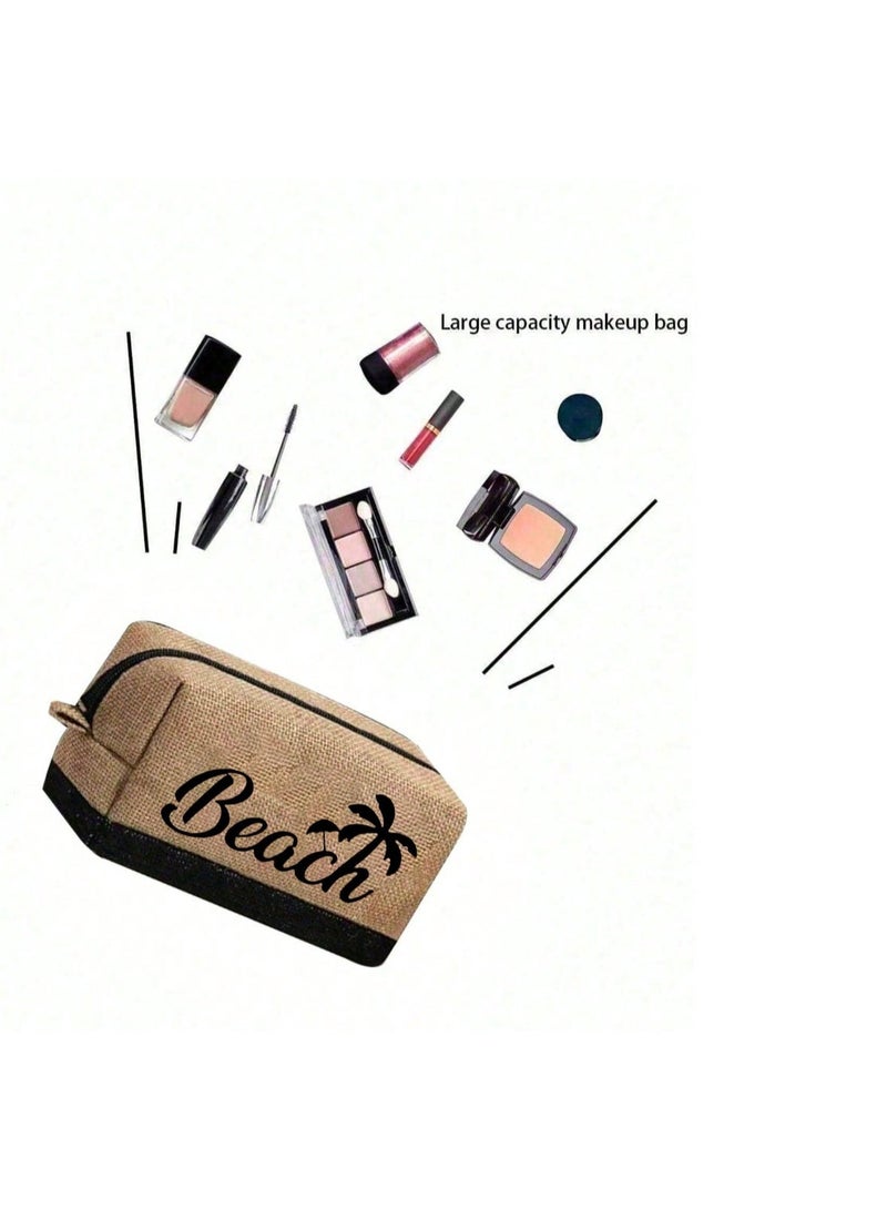 Shein Black & Khaki "Beach Coconut Tree" Print 9-Piece Bag Set, Including Beach Bag, Cosmetic Bag, Mini Pouch, Tote Bag, Coin Purse, Storage Bag, Pen Case, Handbag, - Image 4
