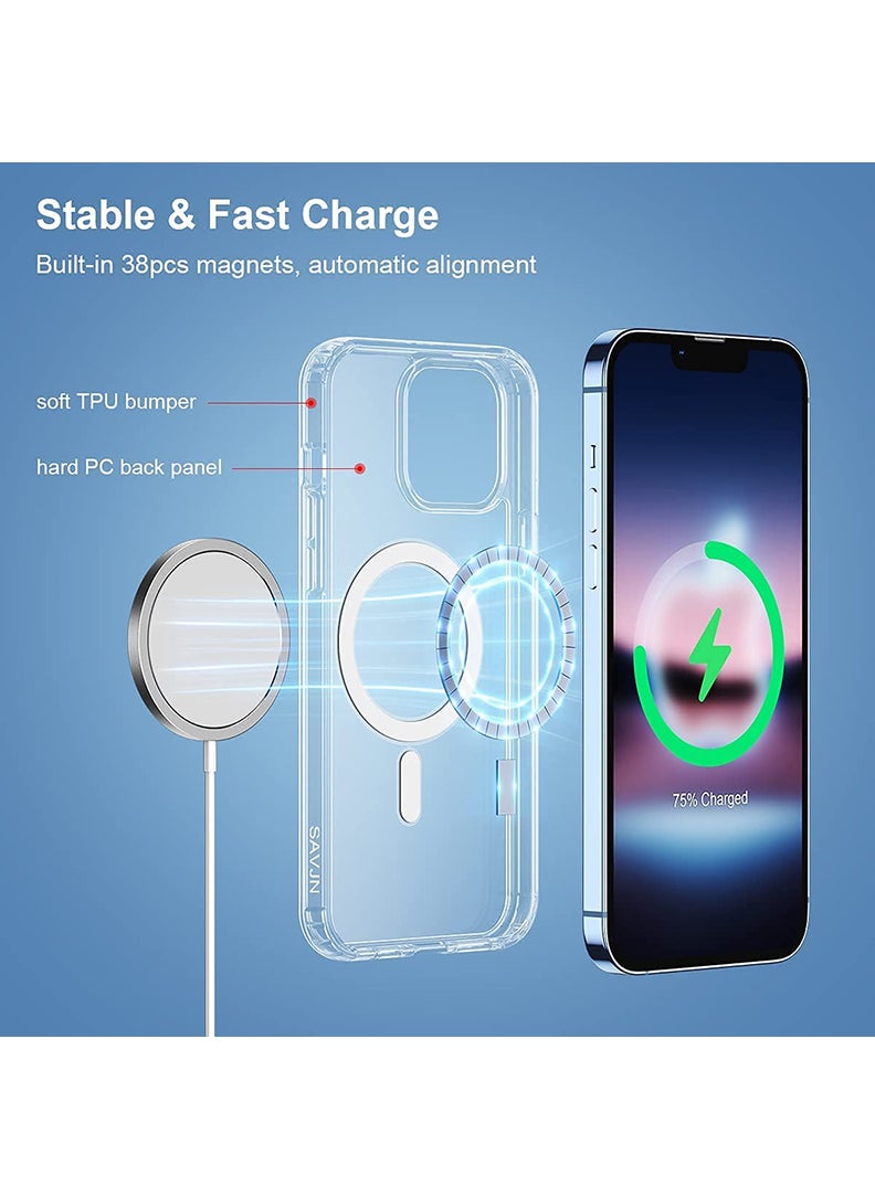 Theodor - Magnetic Case for iPhone 13 Pro Max 6.7-inch Compatible with MagSafe Wireless Charging, Shockproof Phone Bumper Cover, Anti-Scratch Clear Back (Clear) - Image 1