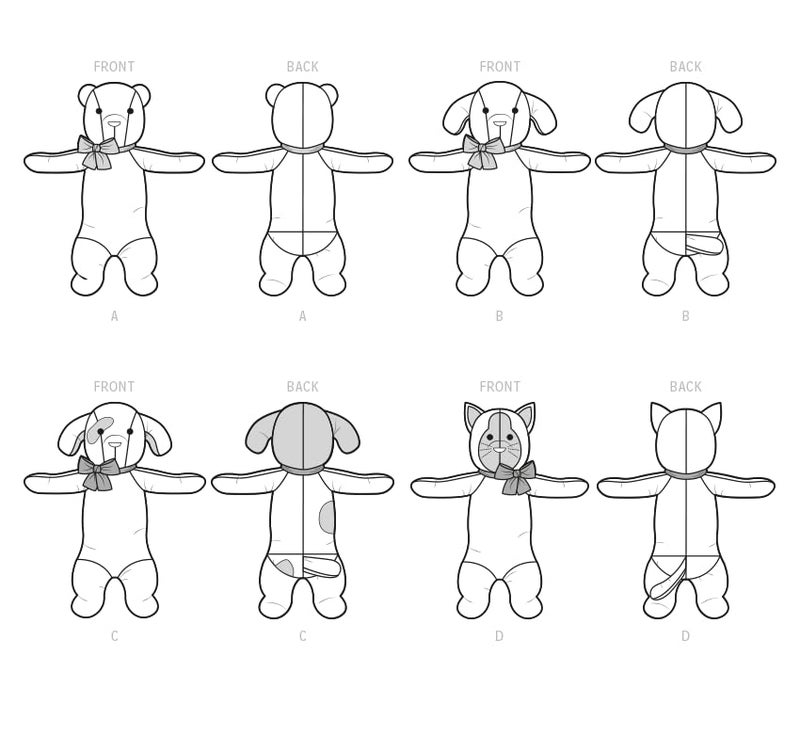 Simplicity SS9583OS Dog, Cat, and Bear Plush Animal Sewing Pattern Packet, Design Code S9583, One Size - Image 2