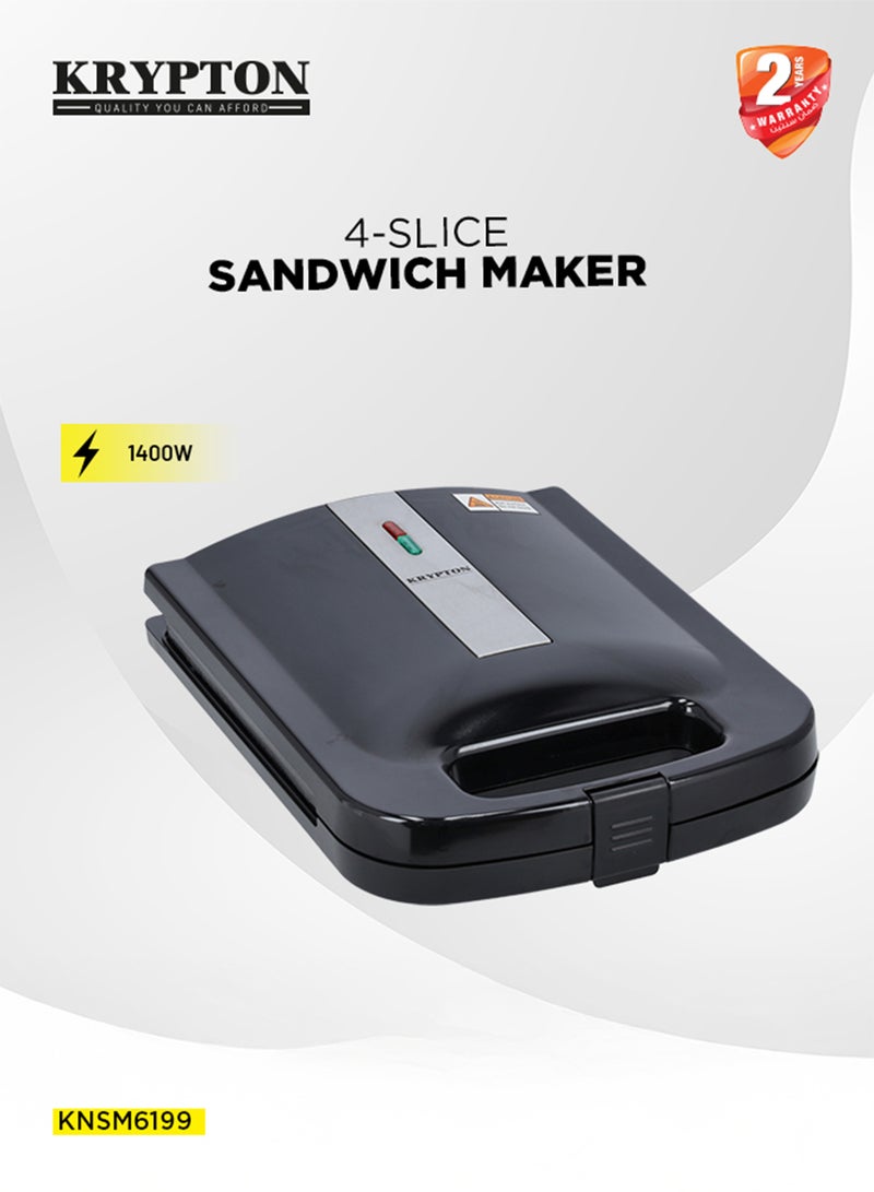 KRYPTON Powerful 1400W 4-Slice Sandwich Grill Maker with Fixed Non-Stick Plates, Temperature Control, Stainless Steel Finish & Anti-Slip Base – Ideal for Quick Meals 4 Slices 1400 W KNSM6199 Black - Image 4