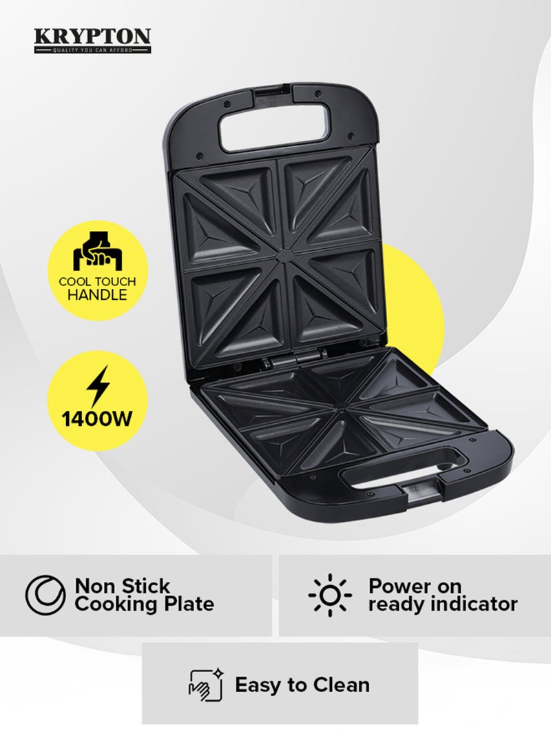 KRYPTON Powerful 1400W 4-Slice Sandwich Grill Maker with Fixed Non-Stick Plates, Temperature Control, Stainless Steel Finish & Anti-Slip Base – Ideal for Quick Meals 4 Slices 1400 W KNSM6199 Black - Image 2