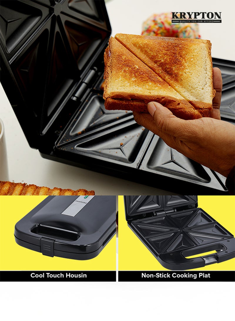 KRYPTON Powerful 1400W 4-Slice Sandwich Grill Maker with Fixed Non-Stick Plates, Temperature Control, Stainless Steel Finish & Anti-Slip Base – Ideal for Quick Meals 4 Slices 1400 W KNSM6199 Black - Image 3