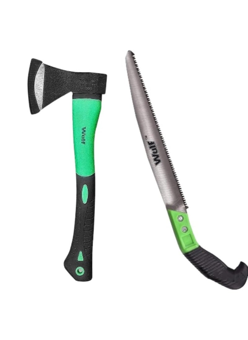 Wulf Wulf Combo of 12 In Pruning Saw Hand Axe 600g with Fiberglass Body Rubberized Handle Wood Cutting Axes kulhaadee Pruning Hand saw Sharpen Teeth Perfect for Gardening tool Grass Tree Cutting  - Image 1