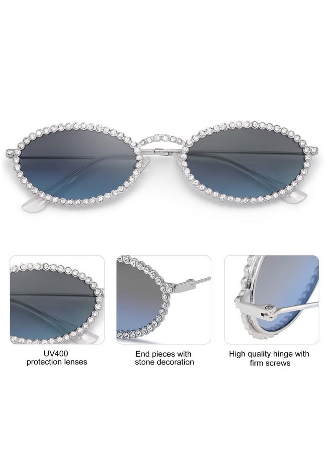 Sojos Retro Oval Rhinestone Skinny Sunglasses For Women 90S Styles Bling Hippie Disco Trendy Sun Glasses Small Face Sj1205  - Image 4