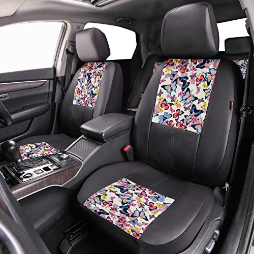 CAR-GRAND Universal Fit Pretty Butterfly and Flowers PU Leather Car Seat Covers with Zipper Design, Full Set Package,Airbag Compatible (Black with Beige) - Image 4