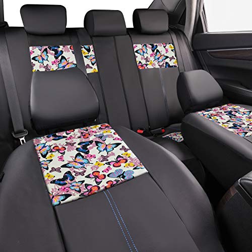 CAR-GRAND Universal Fit Pretty Butterfly and Flowers PU Leather Car Seat Covers with Zipper Design, Full Set Package,Airbag Compatible (Black with Beige) - Image 2