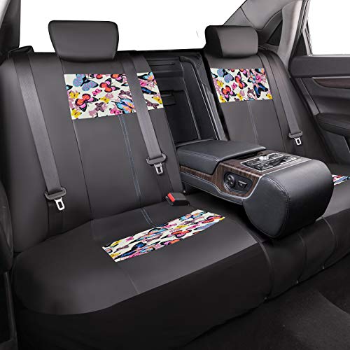 CAR-GRAND Universal Fit Pretty Butterfly and Flowers PU Leather Car Seat Covers with Zipper Design, Full Set Package,Airbag Compatible (Black with Beige) - Image 5
