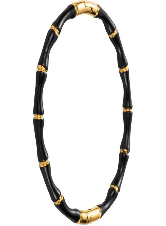 Jude Jewelers Stainless Steel Acrylic Resin Bamboo Bone Style Open Clasp Bangle Bracelet (Black)