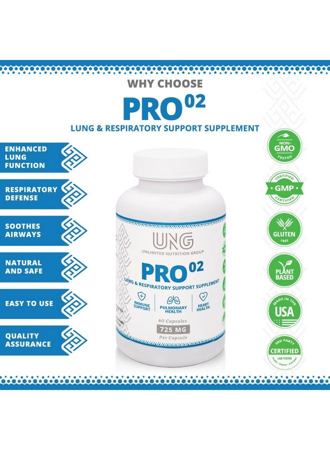 Generic UNLIMITED NUTRITION GROUP UNG Pro-O2 Lung & Respiratory Support Supplement 725 MG 60 Capsules - Natural Herbal Blend Supports Better Breathing & Promotes Optimal Lung & Bronchial Health - Image 2
