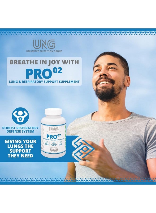 Generic UNLIMITED NUTRITION GROUP UNG Pro-O2 Lung & Respiratory Support Supplement 725 MG 60 Capsules - Natural Herbal Blend Supports Better Breathing & Promotes Optimal Lung & Bronchial Health - Image 4