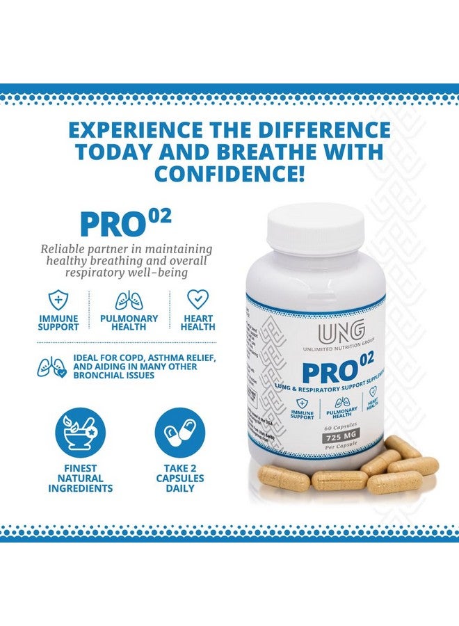 Generic UNLIMITED NUTRITION GROUP UNG Pro-O2 Lung & Respiratory Support Supplement 725 MG 60 Capsules - Natural Herbal Blend Supports Better Breathing & Promotes Optimal Lung & Bronchial Health - Image 5