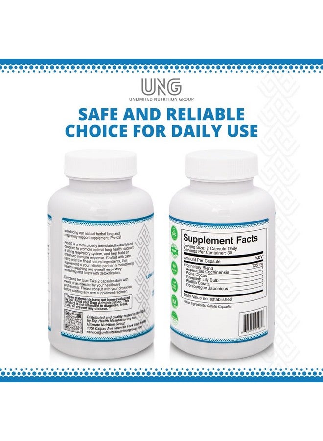 Generic UNLIMITED NUTRITION GROUP UNG Pro-O2 Lung & Respiratory Support Supplement 725 MG 60 Capsules - Natural Herbal Blend Supports Better Breathing & Promotes Optimal Lung & Bronchial Health - Image 3