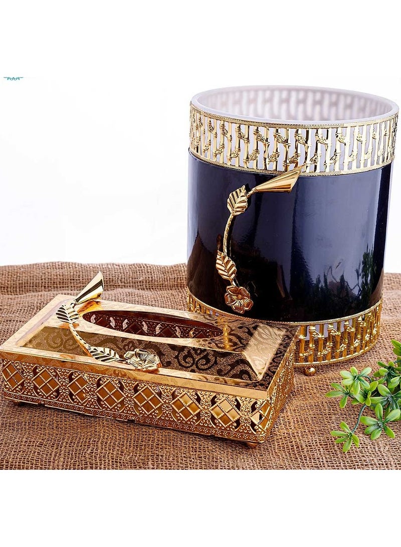 A basket set and a tissue box - black. 