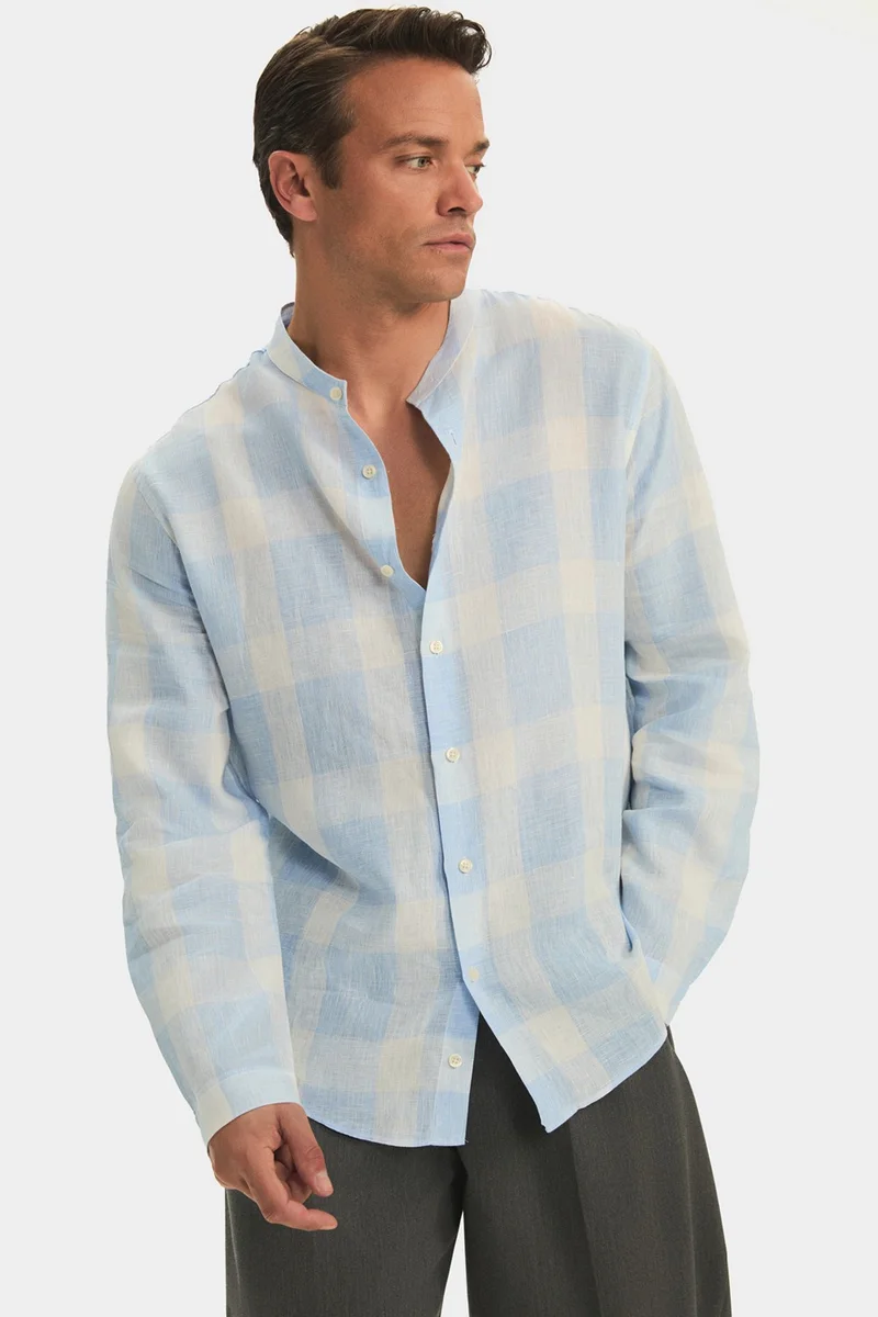 جون Exclusive Men's Regular Fit Linen Judge Collar Shirt