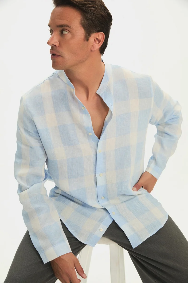جون Exclusive Men's Regular Fit Linen Judge Collar Shirt