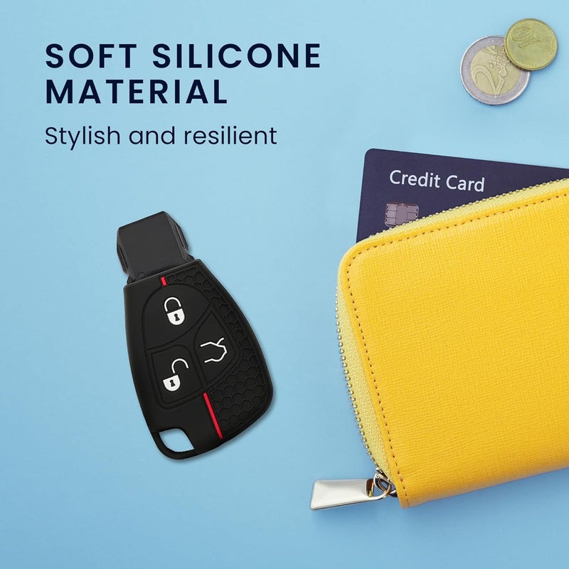 kwmobile Silicone Car Key Cover for Mercedes-Benz 2-3 Button Key - Black/Red - Image 4