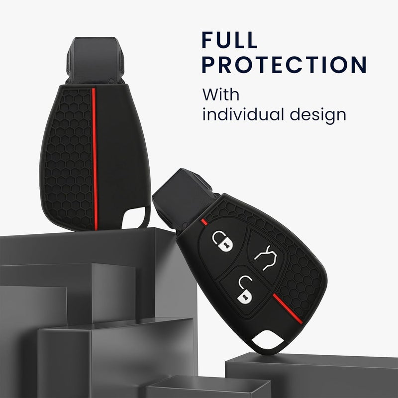 kwmobile Silicone Car Key Cover for Mercedes-Benz 2-3 Button Key - Black/Red - Image 2