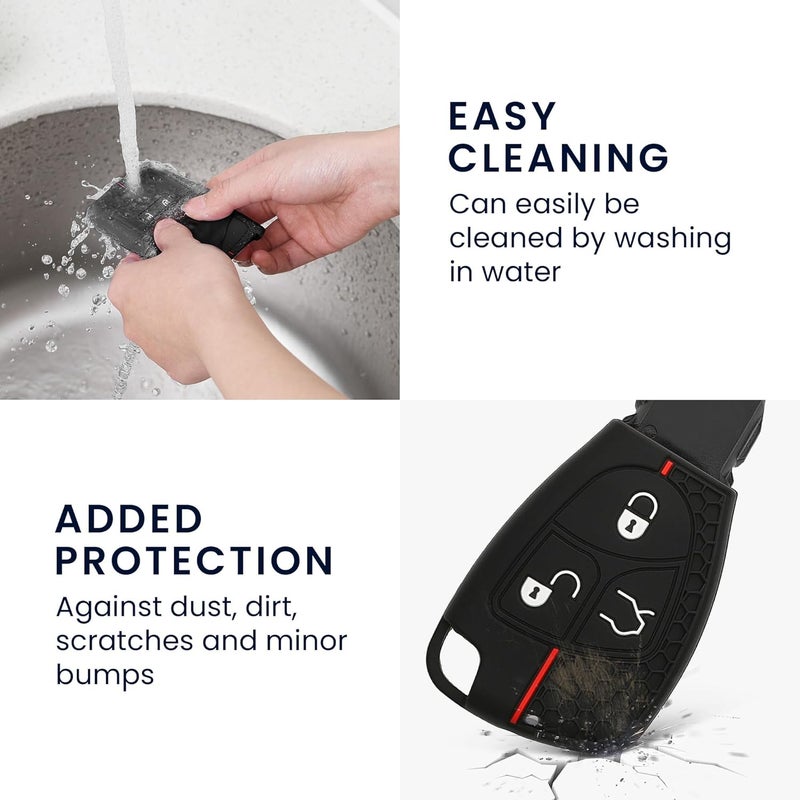 kwmobile Silicone Car Key Cover for Mercedes-Benz 2-3 Button Key - Black/Red - Image 5