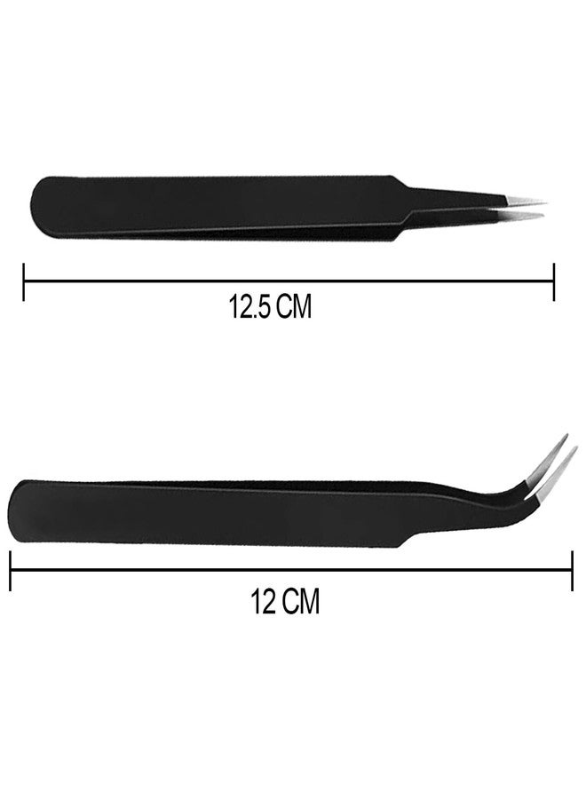 MADHYA Tweezers for Ingrown Hair Removal, Surgical Grade Medical Tweezers with Sharp Needle Nose Point Tips Ideal Pointed Tweezers for Splinters & Tick Removal, Black, DESIGN 0, 3C, 5, 7, Pack of 4 - Image 4
