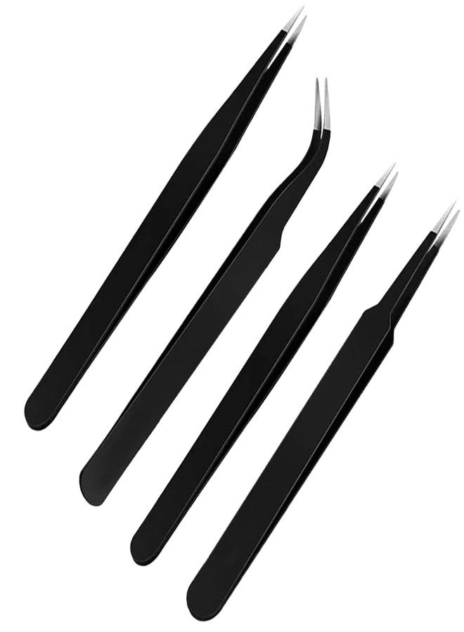 MADHYA Tweezers for Ingrown Hair Removal, Surgical Grade Medical Tweezers with Sharp Needle Nose Point Tips Ideal Pointed Tweezers for Splinters & Tick Removal, Black, DESIGN 0, 3C, 5, 7, Pack of 4 - Image 1