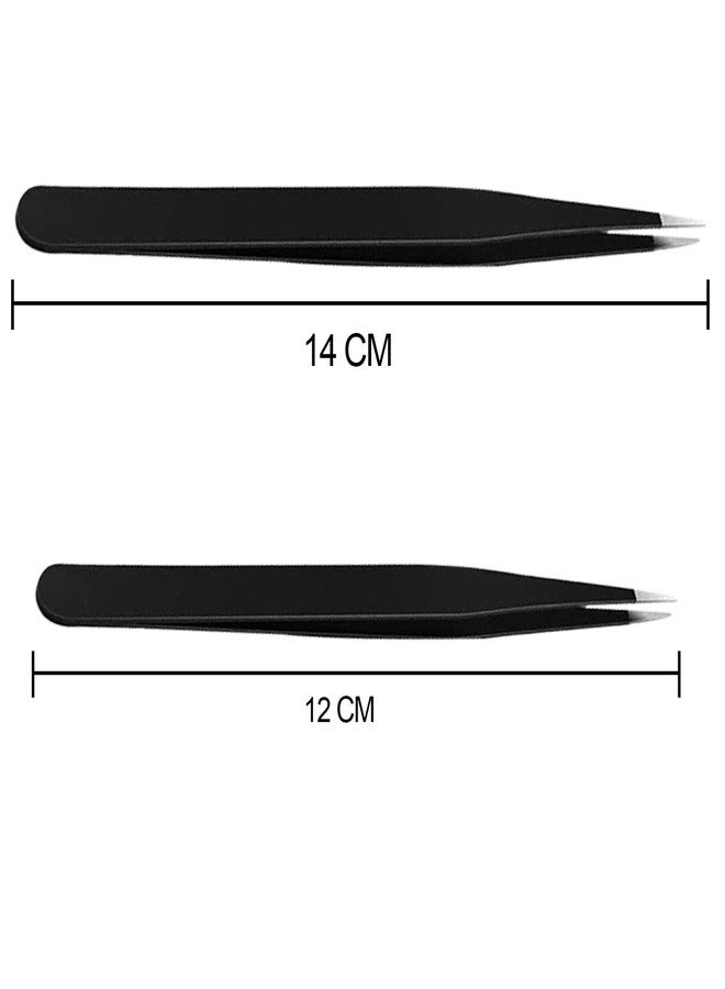 MADHYA Tweezers for Ingrown Hair Removal, Surgical Grade Medical Tweezers with Sharp Needle Nose Point Tips Ideal Pointed Tweezers for Splinters & Tick Removal, Black, DESIGN 0, 3C, 5, 7, Pack of 4 - Image 3