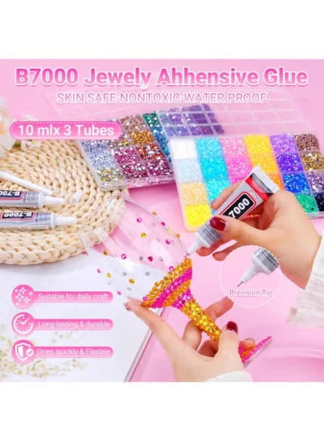 ATRJSZ 48,000 pieces, 48 colors, resin jelly crystal flat back drill 3mm, sparkling gemstones, suitable for manicures, abaya clothing, phone decorations, glitter sets, including 3 tubes of 10ml glue - Image 2