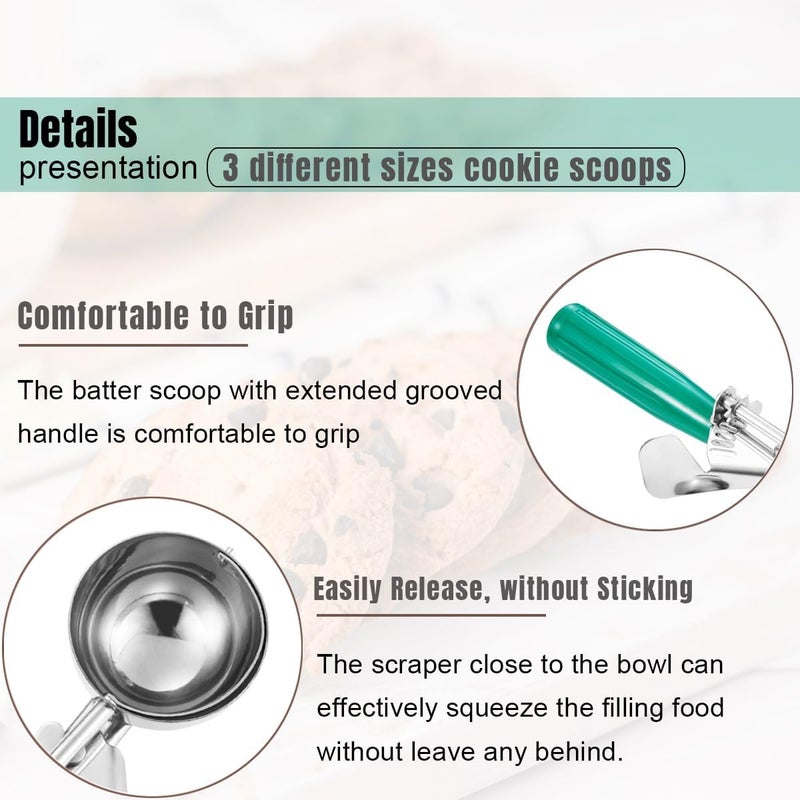 Saebye Cookie Scoop Set, Ice Cream Scoop Set, Cookie Scoops for Baking, Multiple Size Large-Medium-Small Size Disher, Professional 18/8 Stainless Steel Cupcake Scoop - Image 4