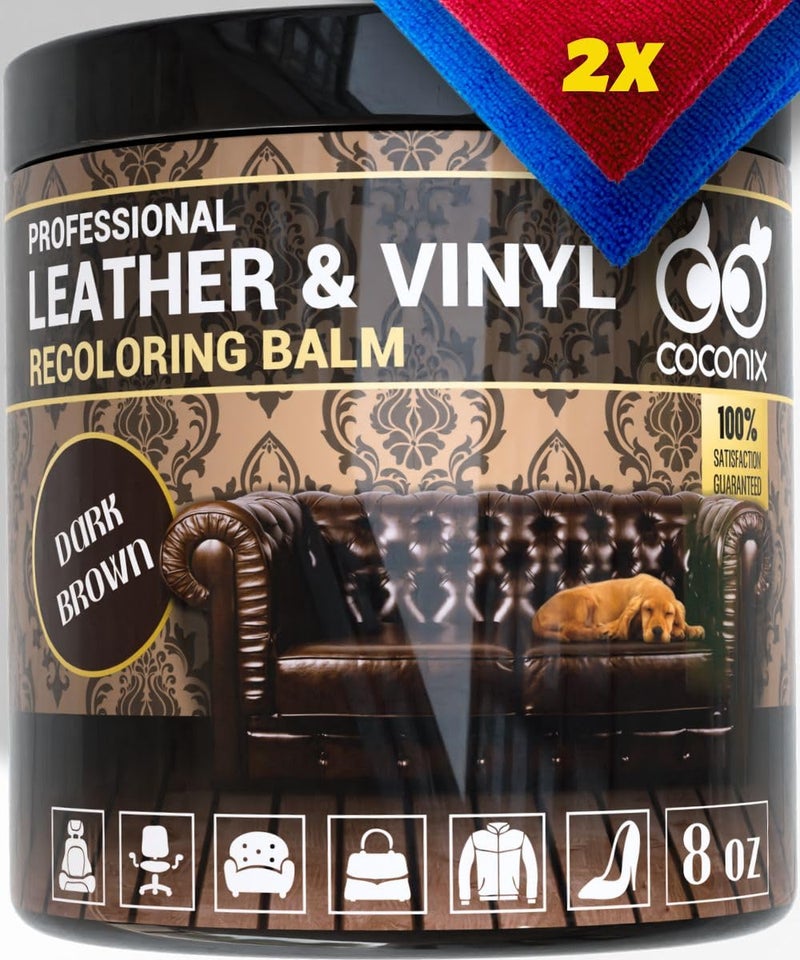 COCONIX Leather & Vinyl Recoloring Balm - Dark Brown | Restore Faded, Worn, and Peeling Leather and Vinyl on Sofas, Chairs, and Car Seats | Vibrant Colors with Simple Application