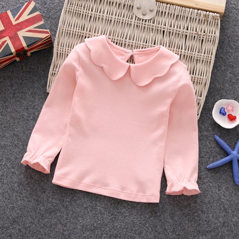 Girls' T-Shirt Korean Style Long Sleeve New Lapel Autumn Clothes Baby Baby Doll Collar Top Base Shirt - Image 4