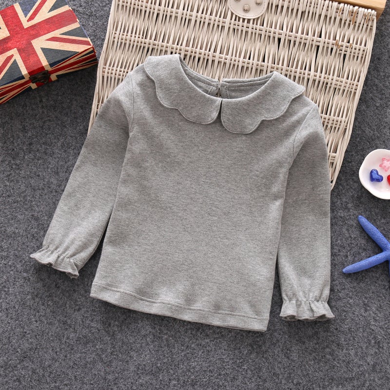 Girls' T-Shirt Korean Style Long Sleeve New Lapel Autumn Clothes Baby Baby Doll Collar Top Base Shirt - Image 5