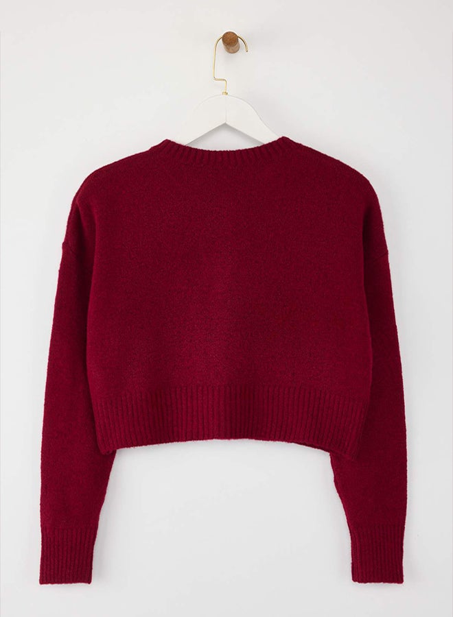 trendyol Burgundy Crop Soft Textured Button Knitwear Cardigan - Image 5