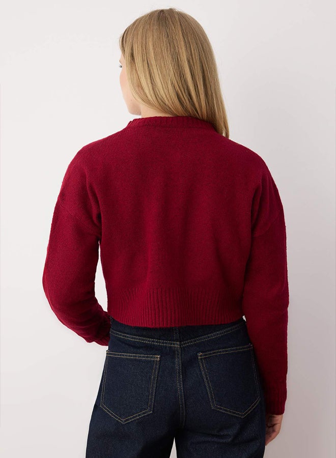 trendyol Burgundy Crop Soft Textured Button Knitwear Cardigan - Image 4