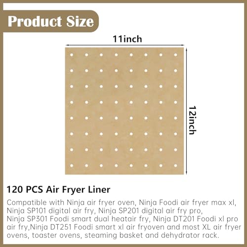 ZYP 120 Sheets Air Fryer Oven Liners 11 x 12 Disposable Air Fryer Parchment Paper Liners Rectangle Non Stick Parchment Baking Paper Compatible with Ninja FoodiCuisinartBrevilleEmeril LagasseGowise - Image 3