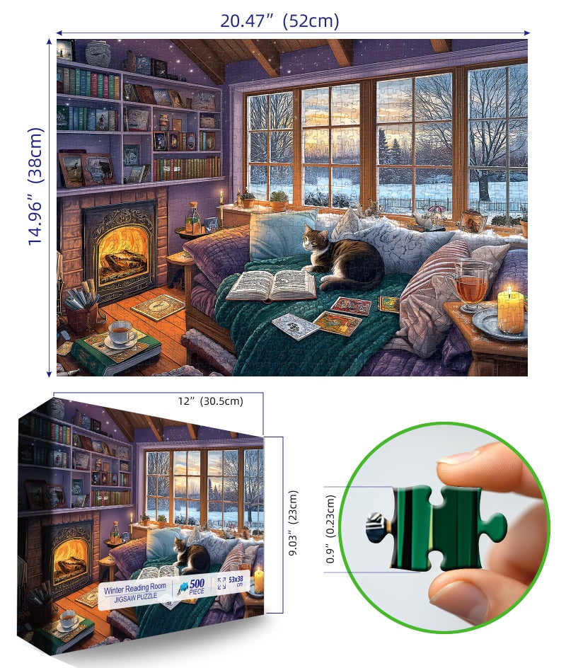 Blueforest Read Room Puzzles for Adults 500 Pieces Book Jigsaw Puzzles for Adults Puzzles 500 Pieces Winter Reading Nook Scene Challenging Family Puzzle for Seniors Women Men Size is (21"x15") - Image 2