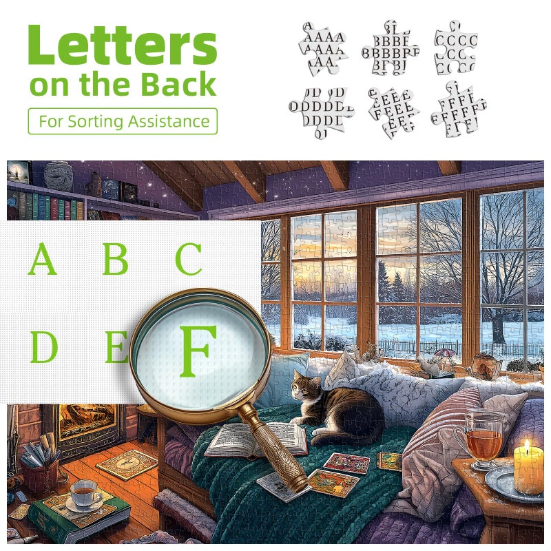 Blueforest Read Room Puzzles for Adults 500 Pieces Book Jigsaw Puzzles for Adults Puzzles 500 Pieces Winter Reading Nook Scene Challenging Family Puzzle for Seniors Women Men Size is (21"x15") - Image 3